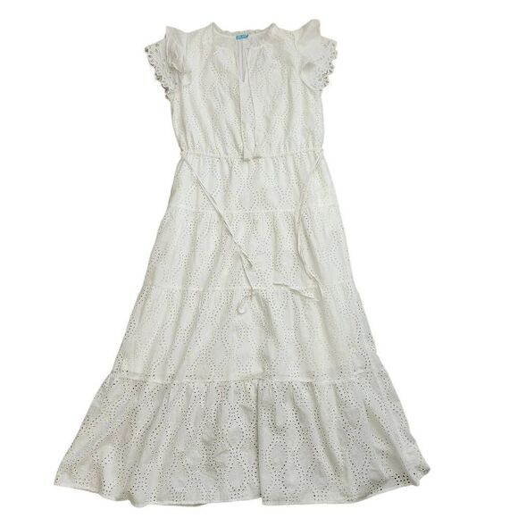 J McLaughlin Maxi Dress Large Elana White Eyelet Layered Beach Vacation Cruise - Picture 4 of 8
